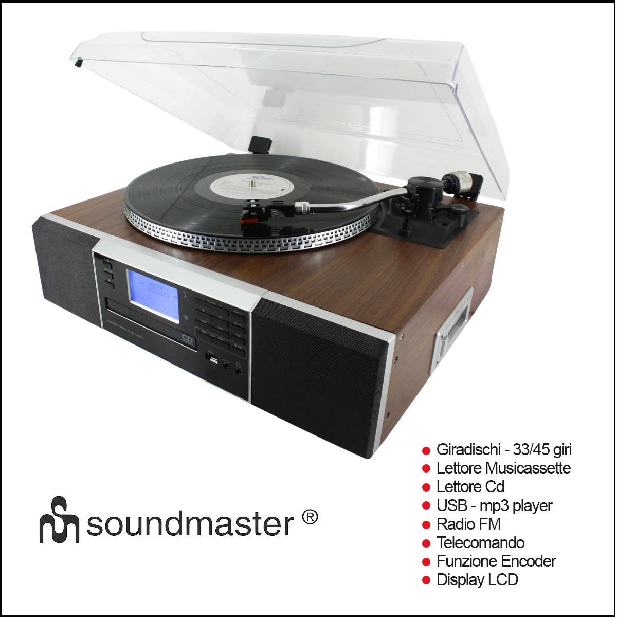 Giradischi Soundmaster multifunzione in legno