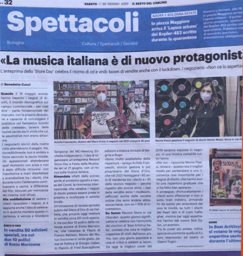 Semm Music Store Resto del Carlino Bologna