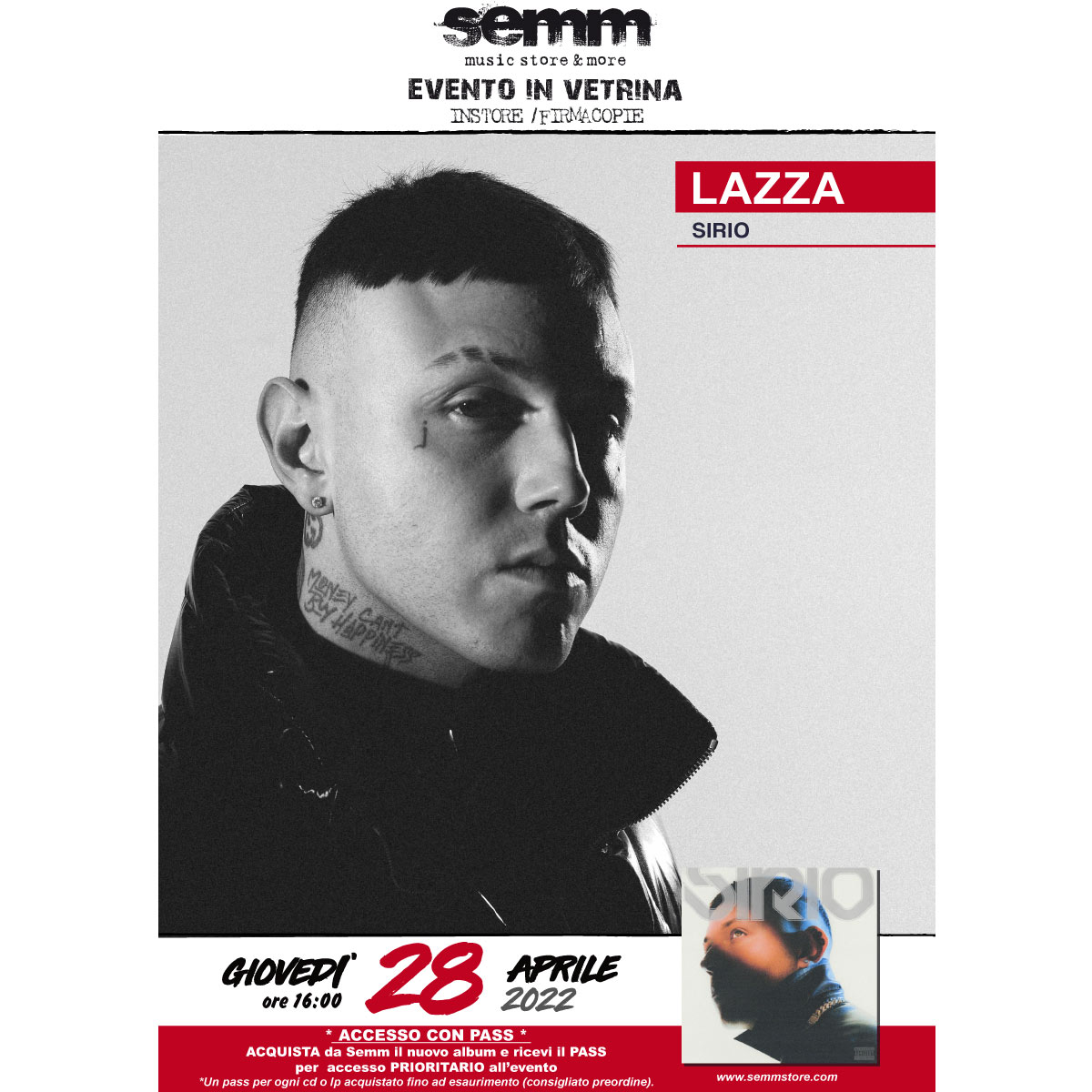 Lazza - evento in vetrina - presentazione nuovo album SIrio presso Semm music store Bologna