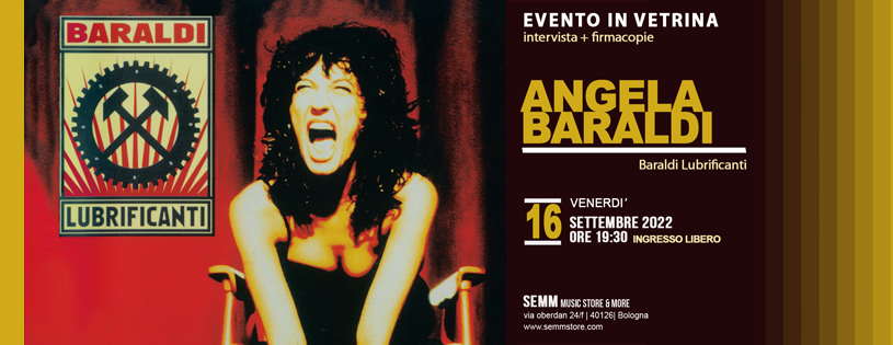 Angela Baraldi locandina evento firmacopie da Semm music store