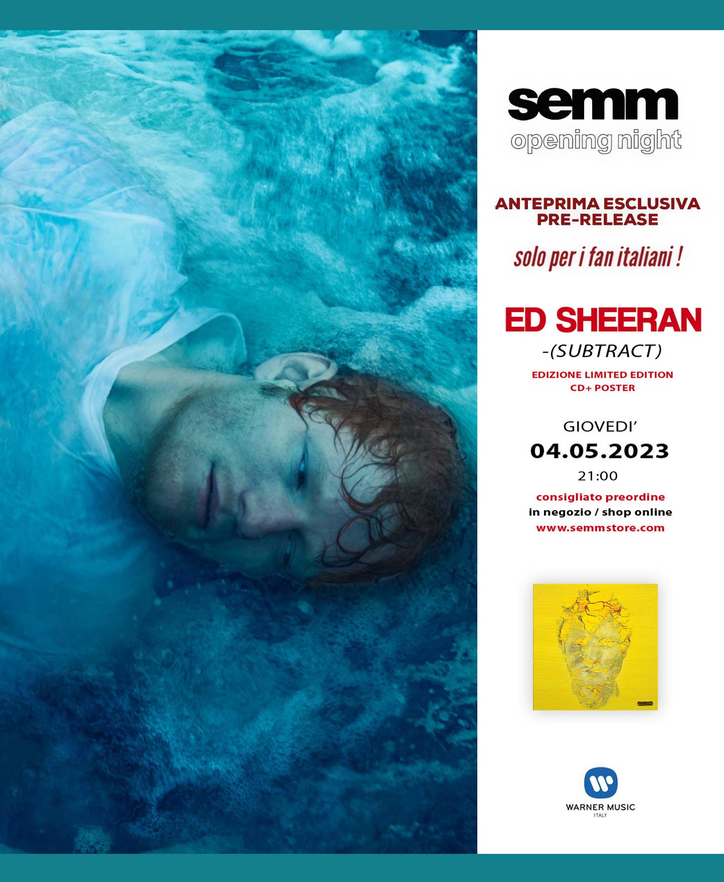 ed sheeran subtract semm music store bologna anteprima